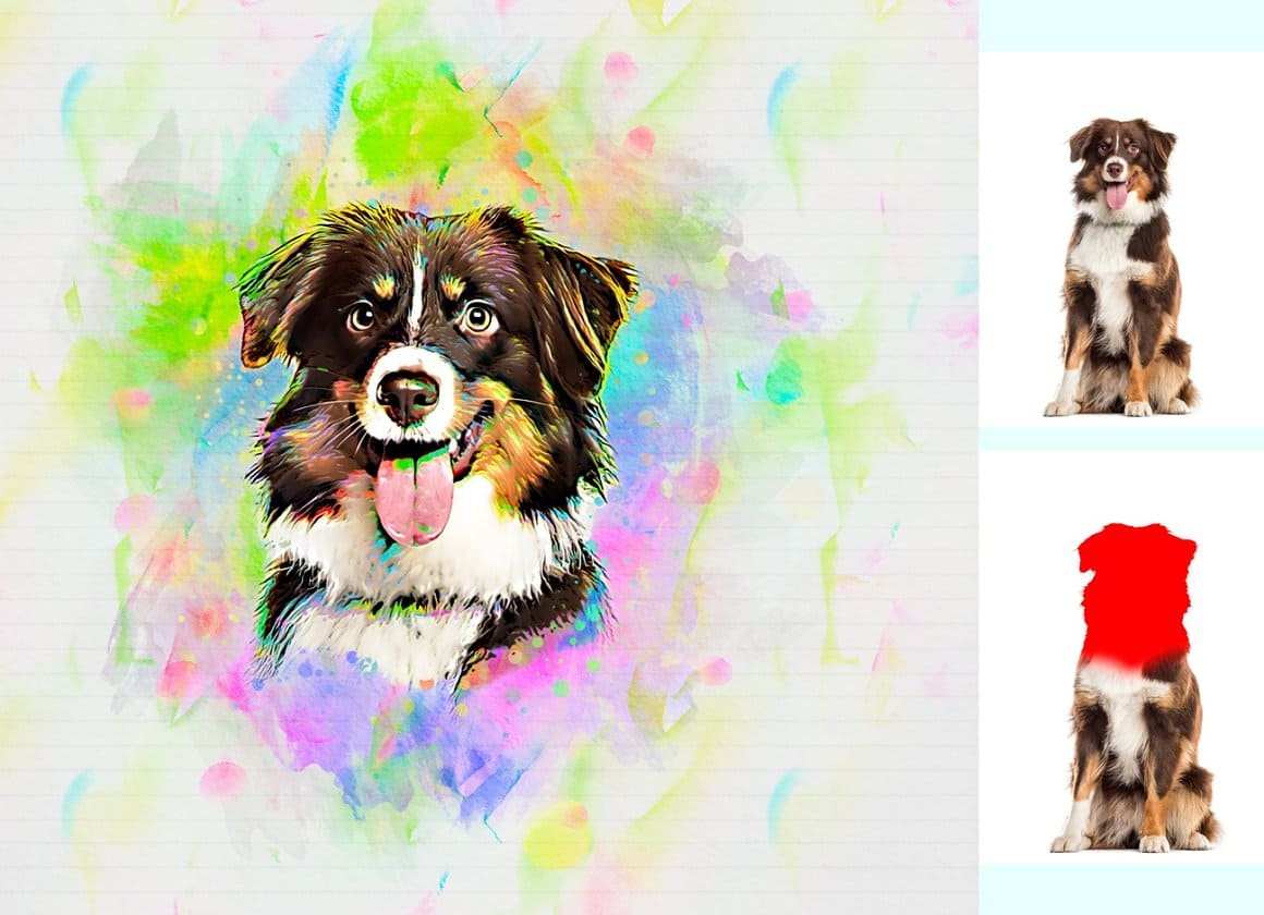 Happy dog ​​image with Pet Watercolor Art Plugin design.