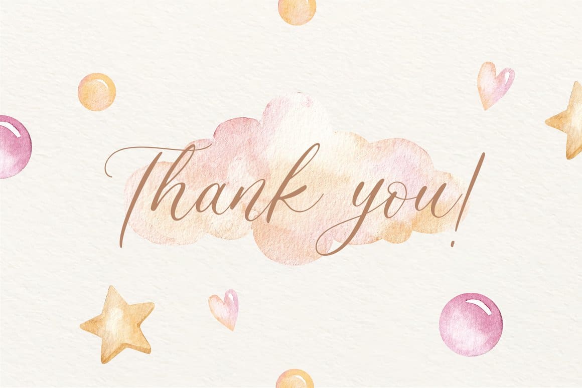 Slide "Thank you" with watercolor drawings.