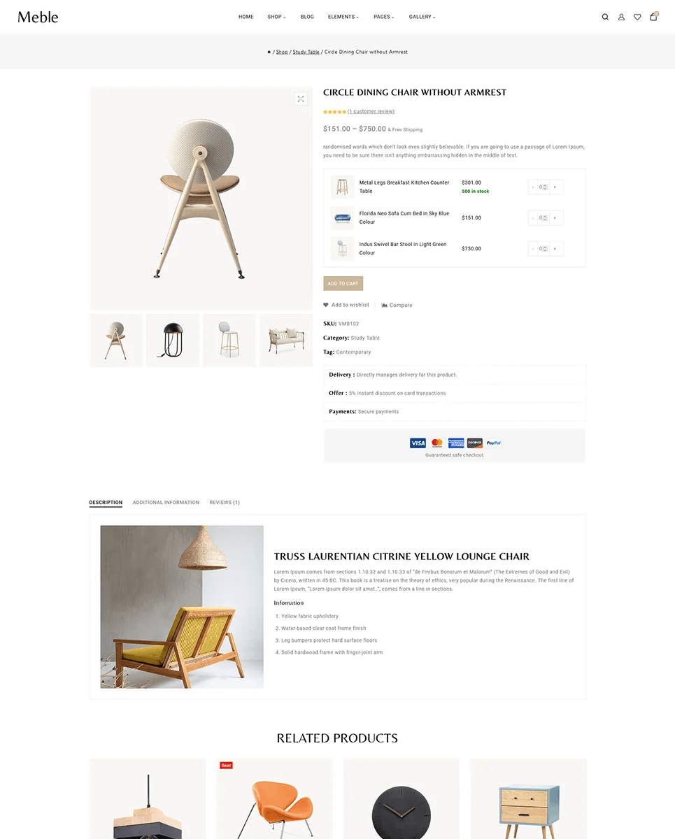 Chair product page and more.