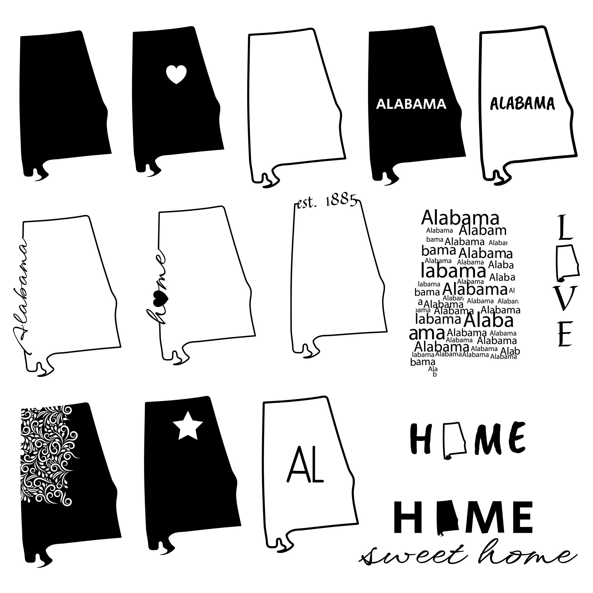 Images with alabama state svg bundle svg cut files commercial use instant download.