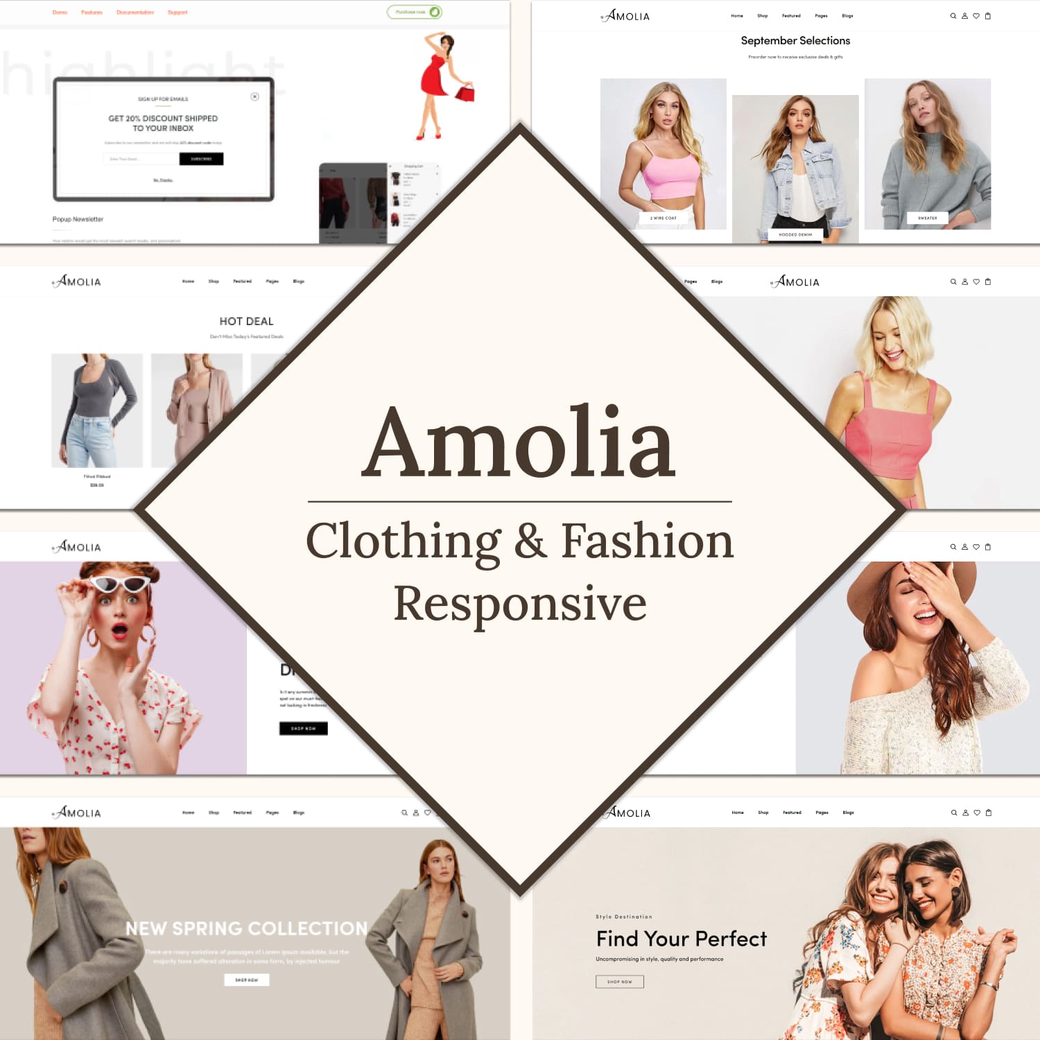 Examples of using Amolia clothing fashion responsive shopify theme.