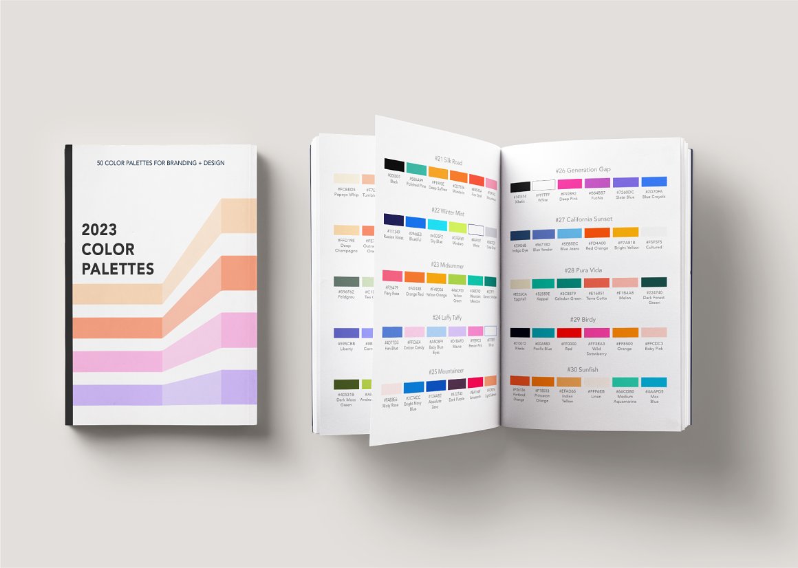 Pages with different color palettes.
