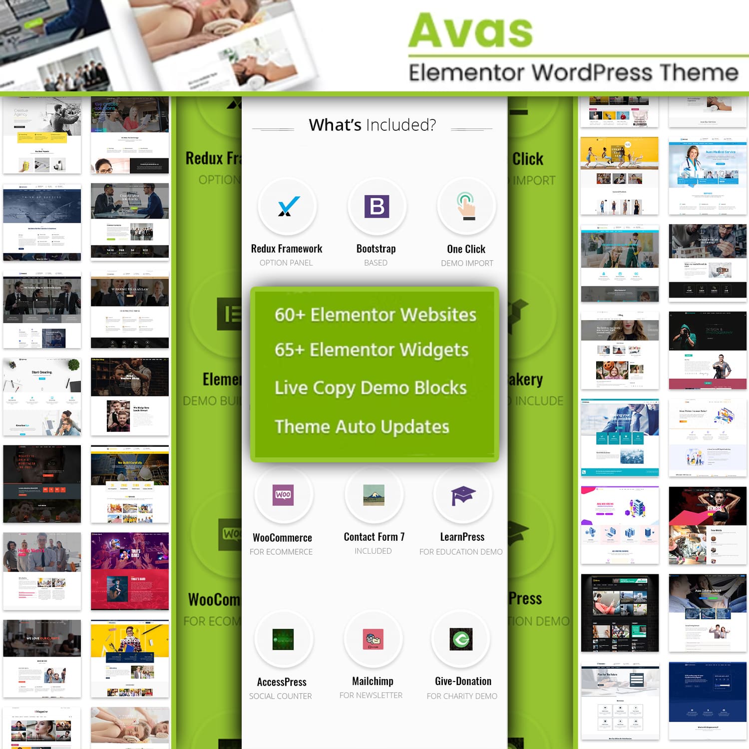 60+ elementor websites of the Avas - Elementor WordPress Theme.