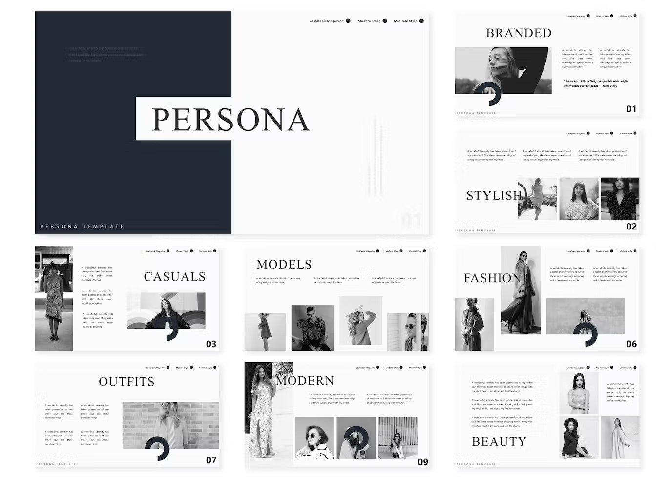 Black and white slides on the subject of persona.