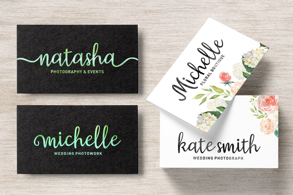 Business cards with inscriptions.