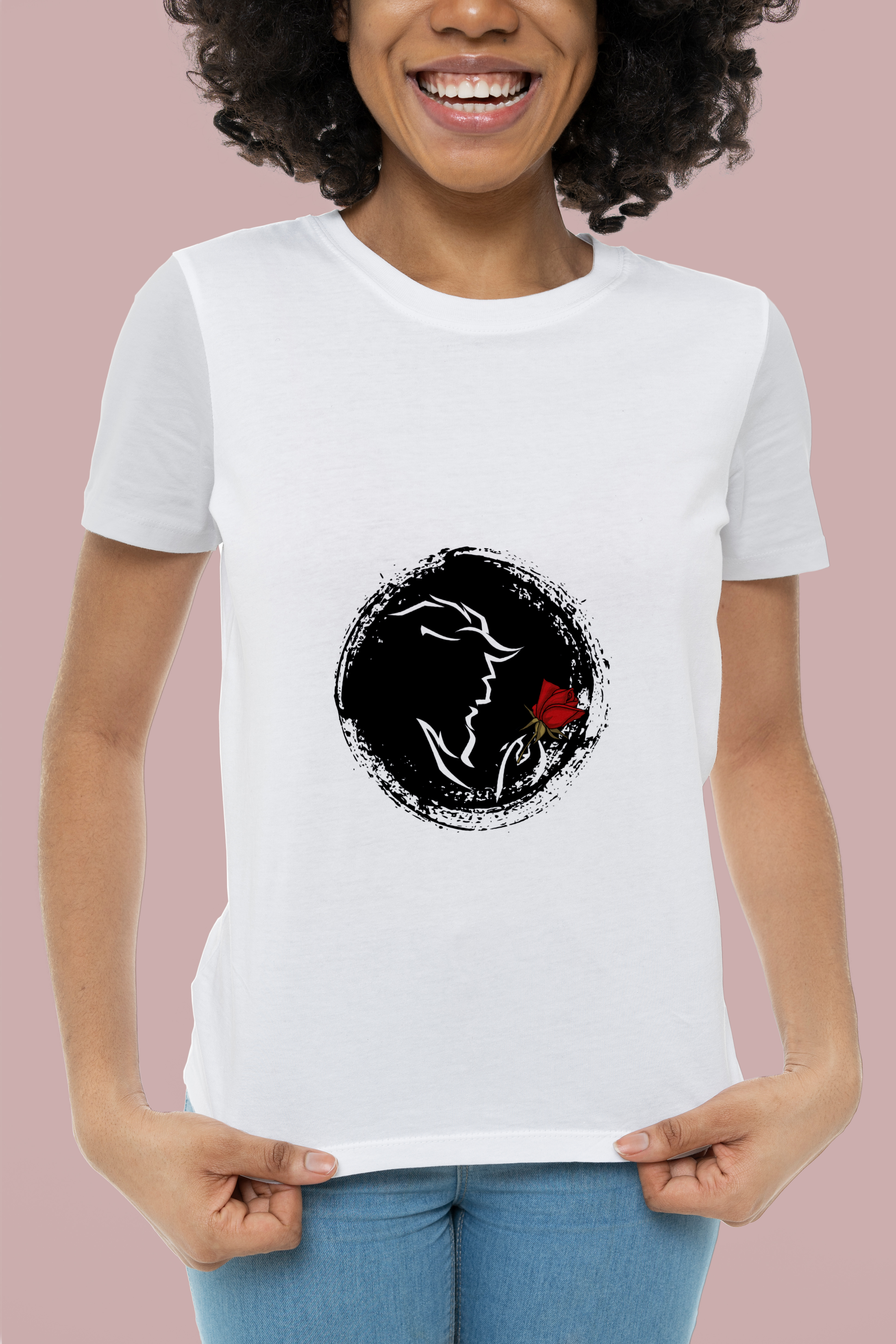 Black logo with a rose.
