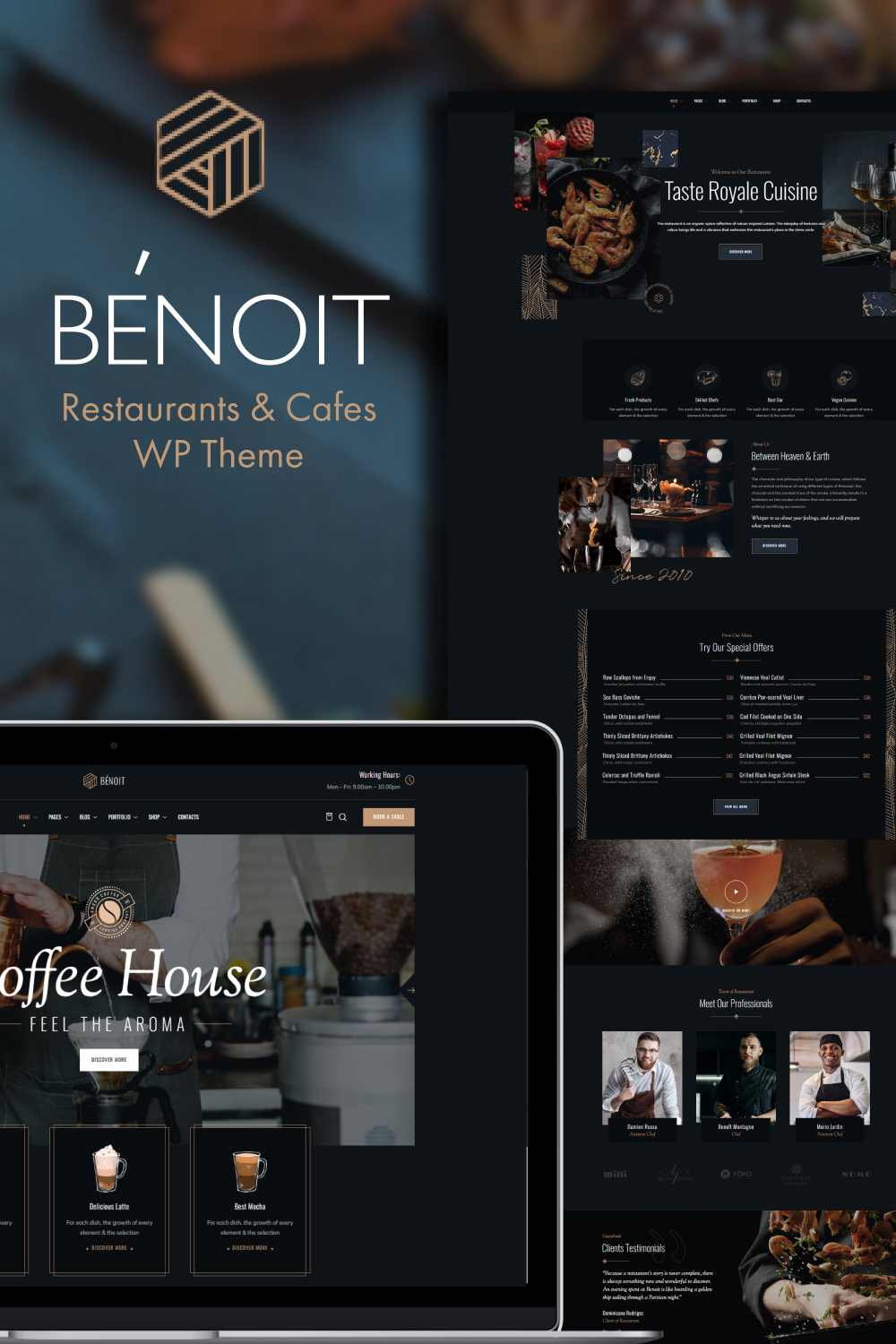 Pinterest illustrations of benoit restaurants cafes wordpress theme.