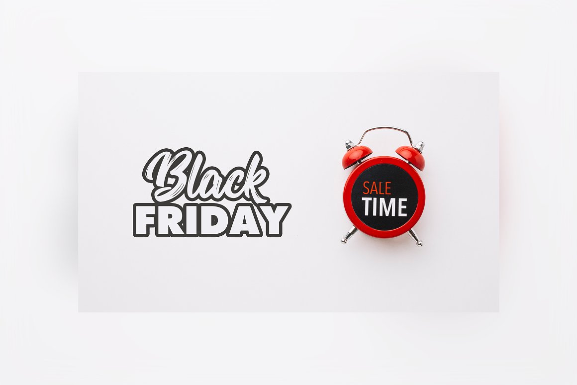 Black Friday with a red alarm clock.