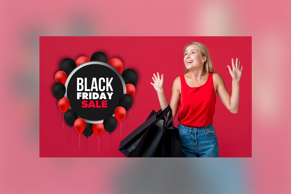 Model girl in the picture with a Black Friday sale banner.