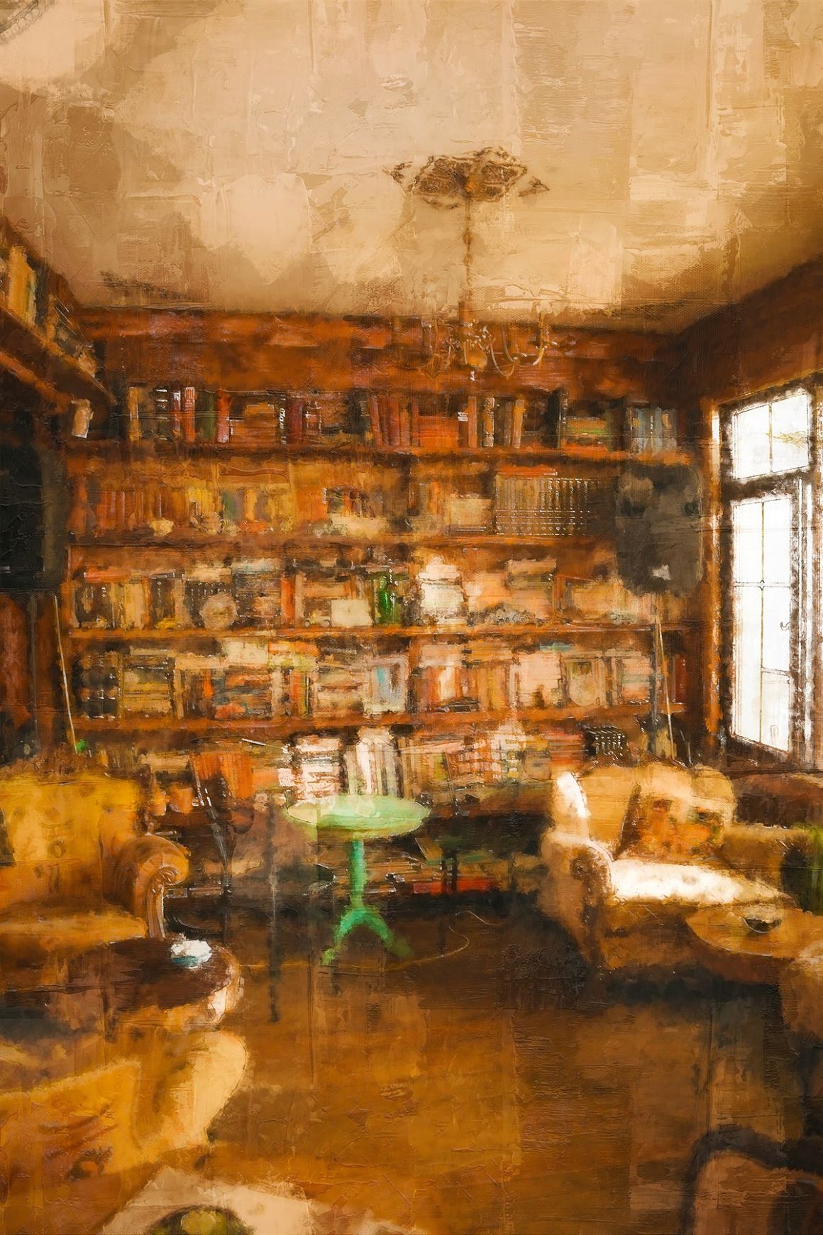 The home library is pictured.