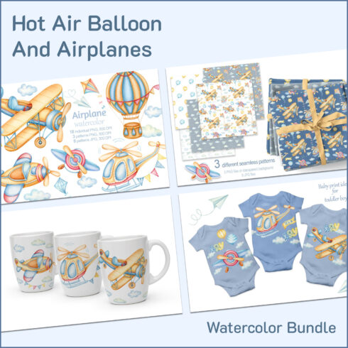 Preview images bundle airplanes and hot air balloon.