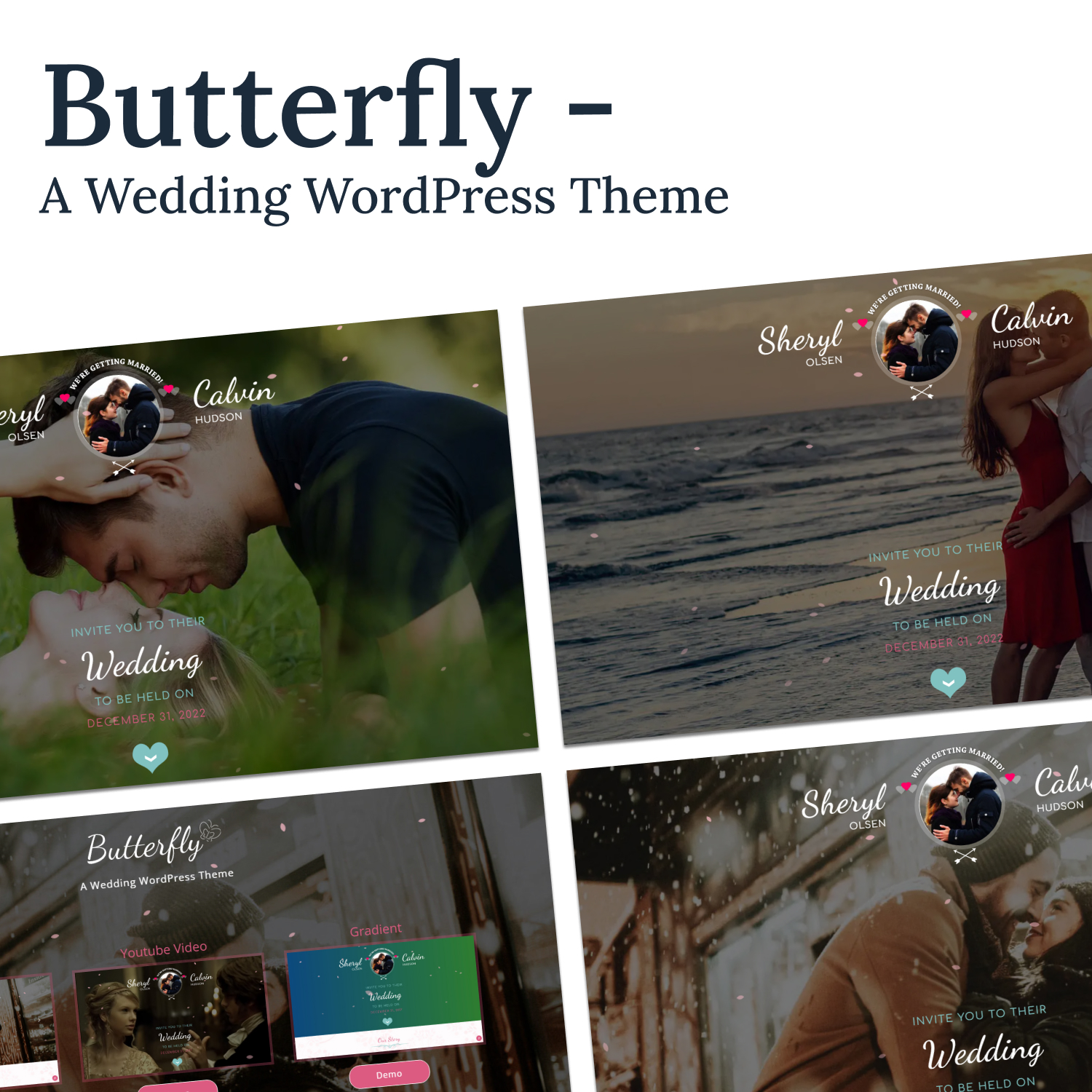 Images with butterfly a wedding wordpress theme.