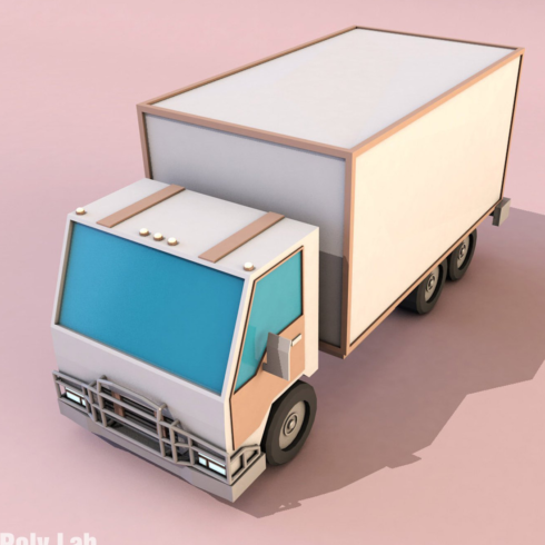 Images preview cartoon truck low poly 3d model.