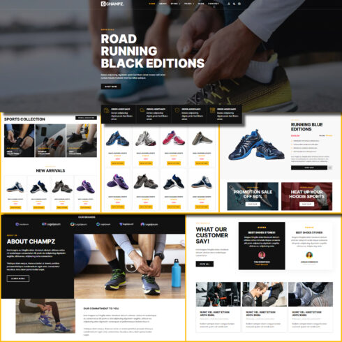 Images preview champz sneakers sports apparel online store template kit.