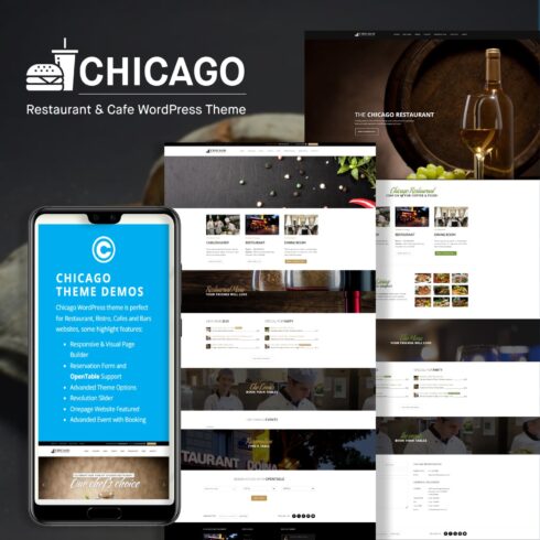 Chicago theme demos WordPress theme is perfect for Restaurant, Bistro, Cafes and Bars websites, some highlight features.