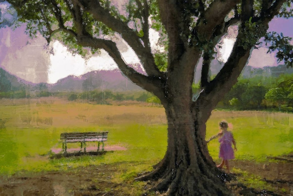 A tree with a woman.