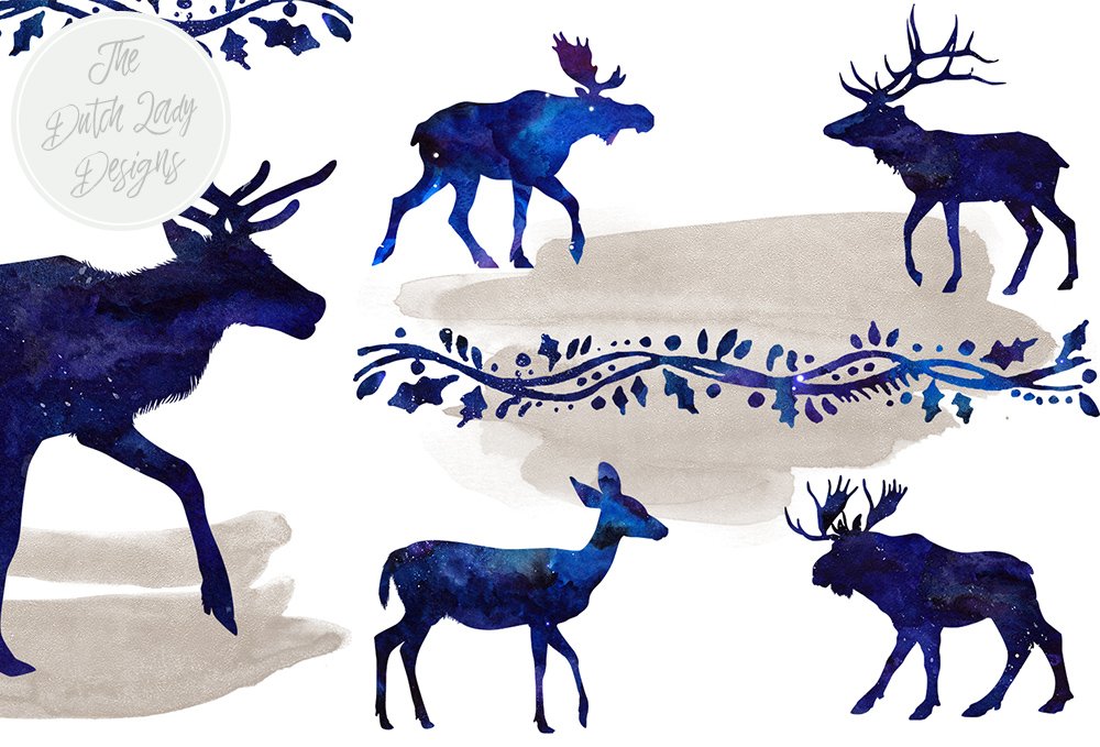 Blue images of Christmas elk.