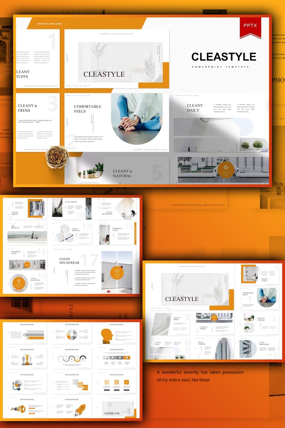 Inscription “A wonderful serenity has taken possession of my entire soul, like these” of Cleastyle Powerpoint template.