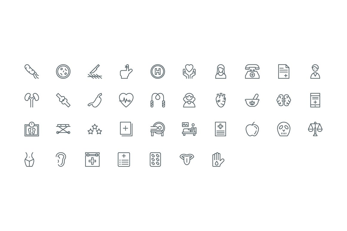 A large selection of icons on the topic of medicine.