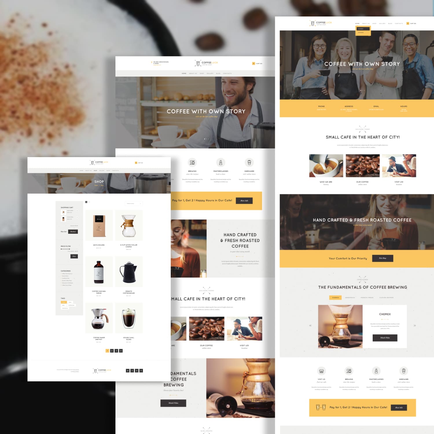 Hand crafted and fresh roated coffee of the Coffee Luck | Cafe, Restaurant & Shop WordPress Theme.