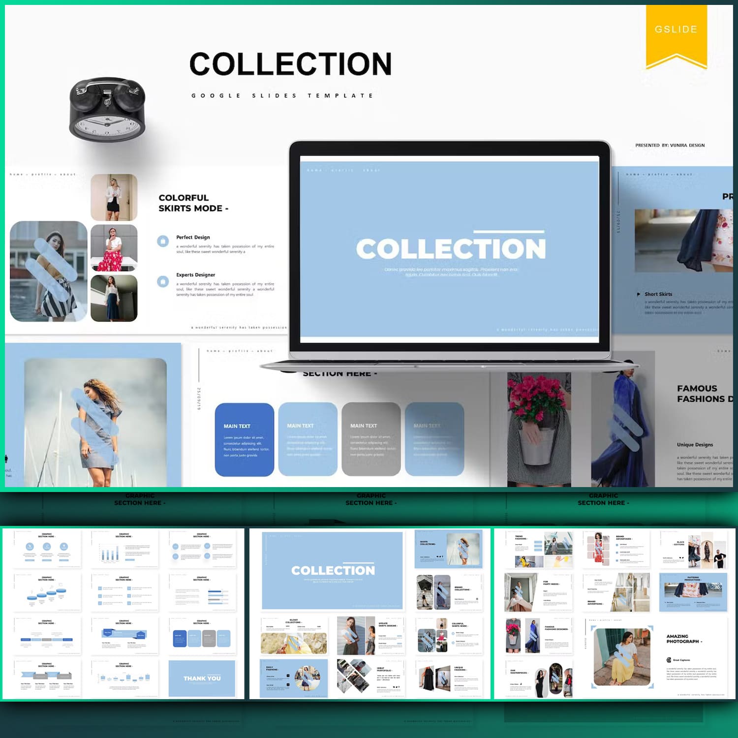 Preview Collection Google slides template on the laptop.
