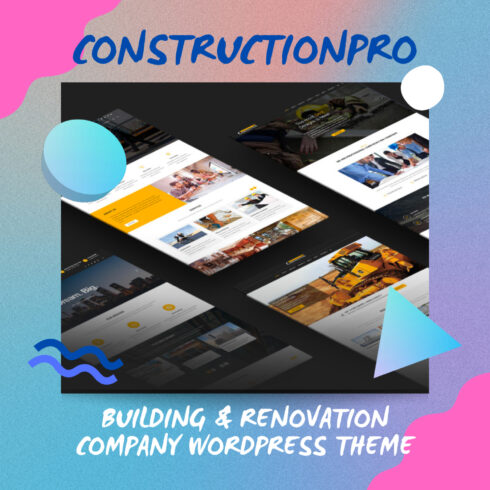 Preview images of template pages for the construction theme.