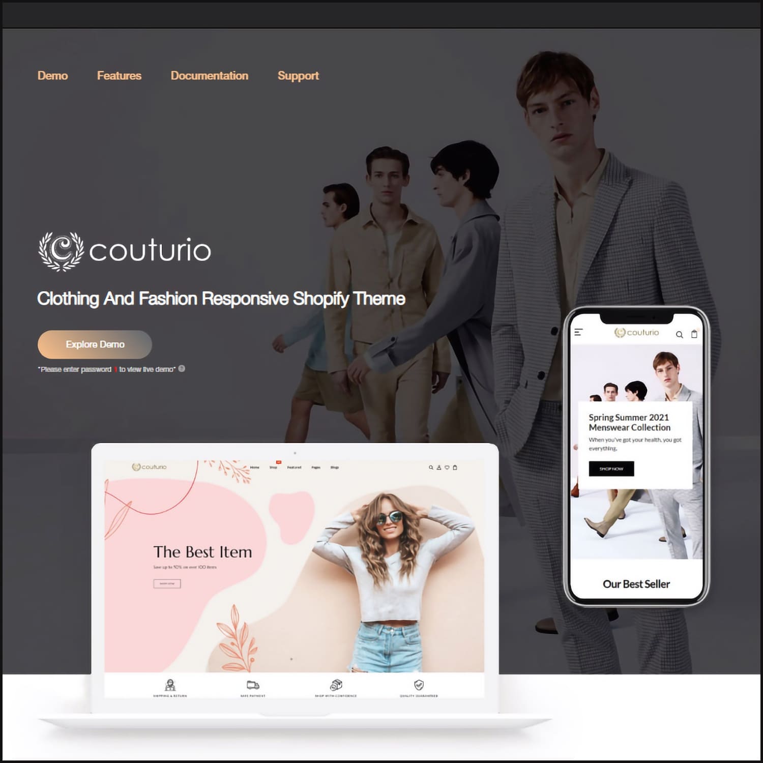 Explore demo of Couturio clothing and fashion responsive shopify theme.