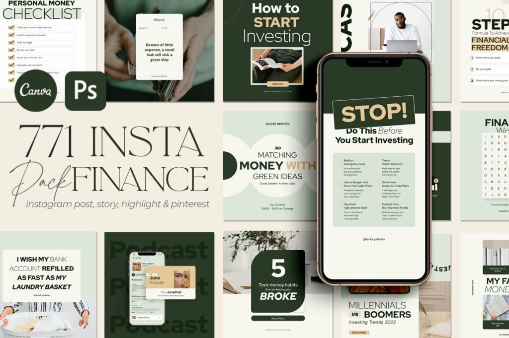Financial Instagram Creator CANVA PS – MasterBundles