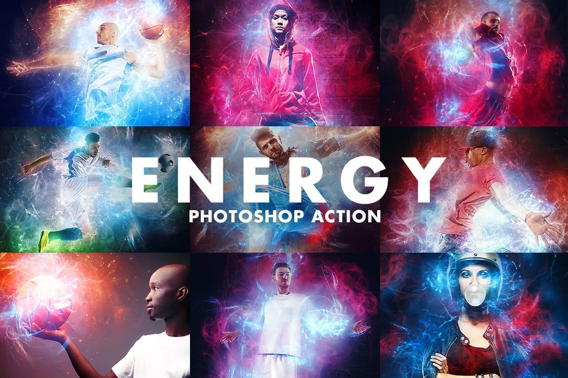 Several images of people with electricity photoshop action.