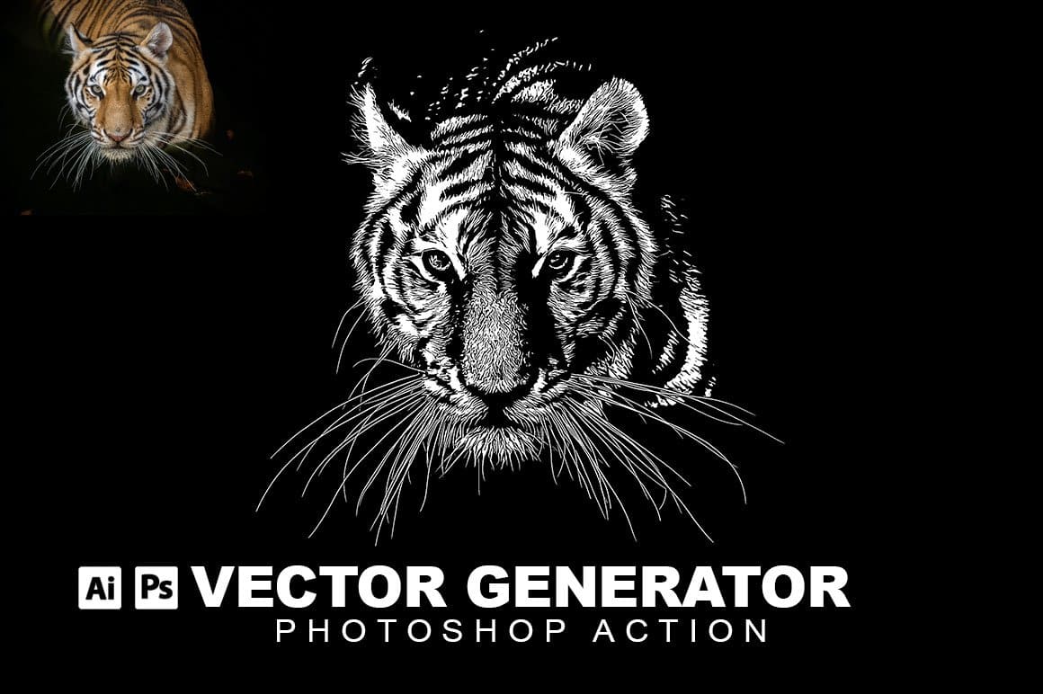 A vector generator can convert a color photo of a tiger into black and white.