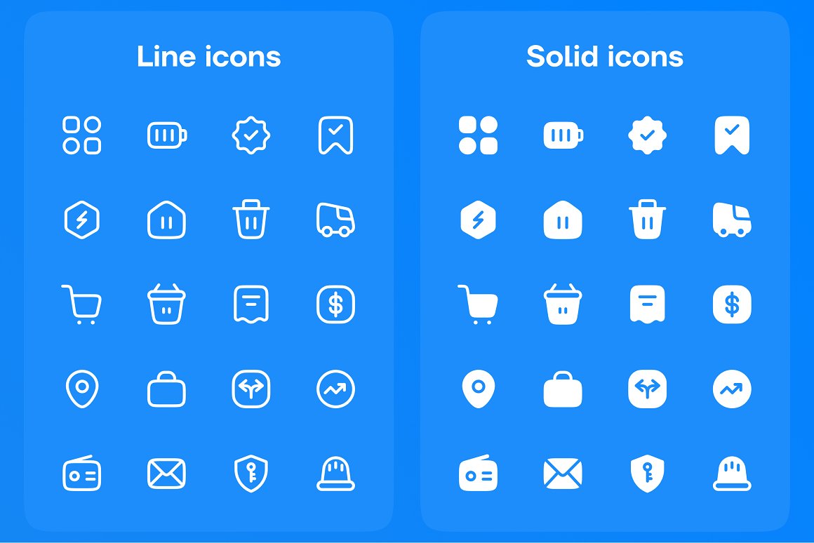 White icons and outline.