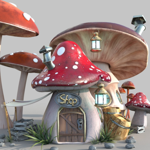 Images preview cute mushroom house.