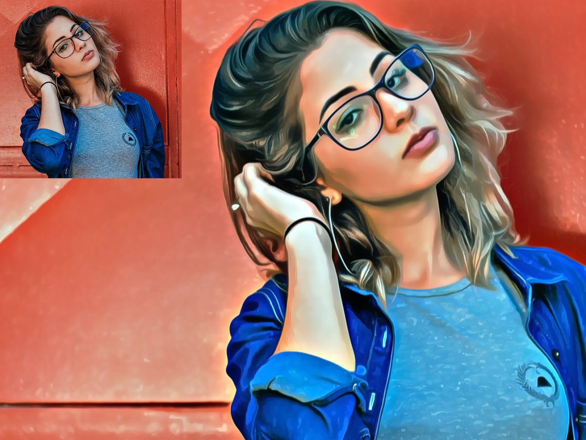 Blue clothes in a girl with glasses.