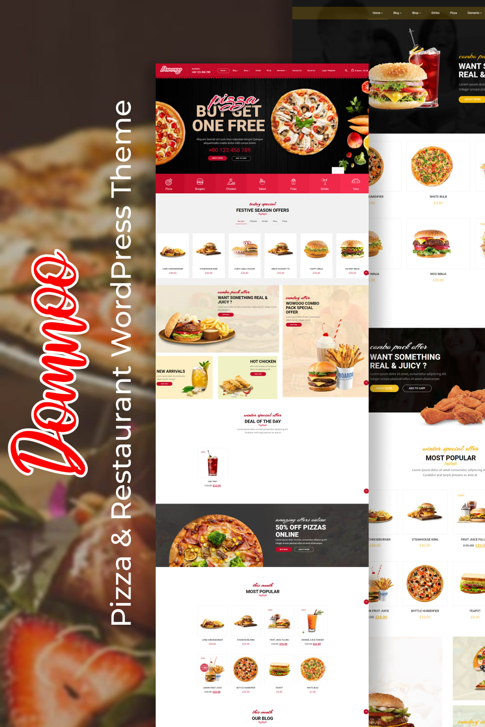 domnoo pizza restaurant wordpress theme pinterest 189