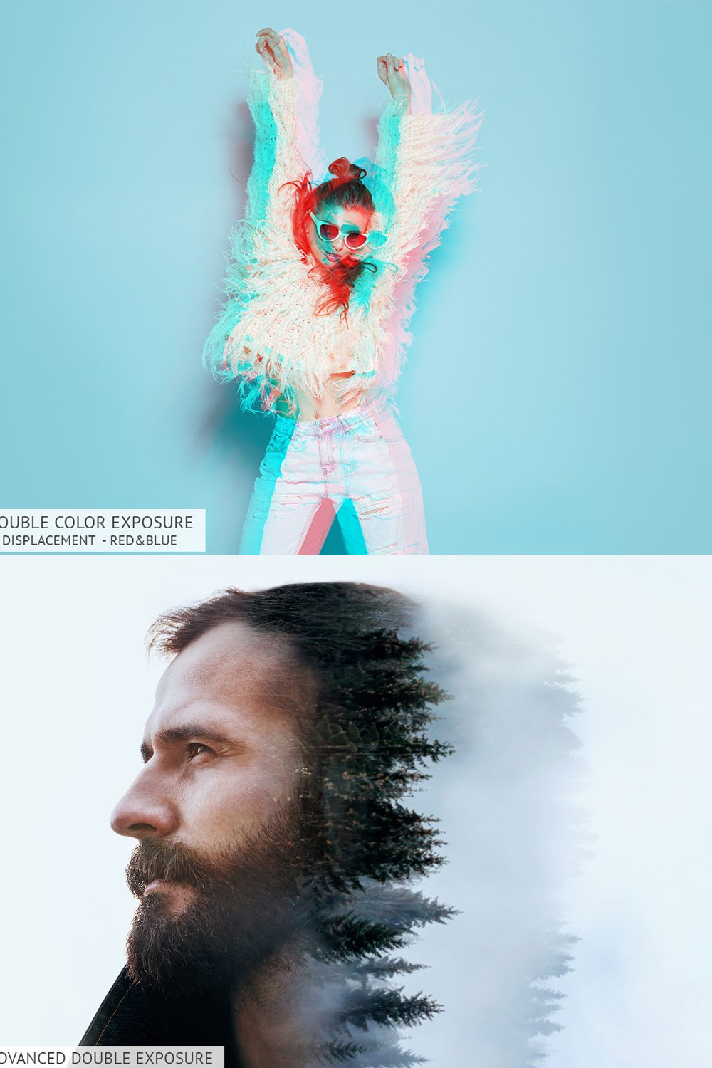 Pinterest illustrations of double exposure actions.