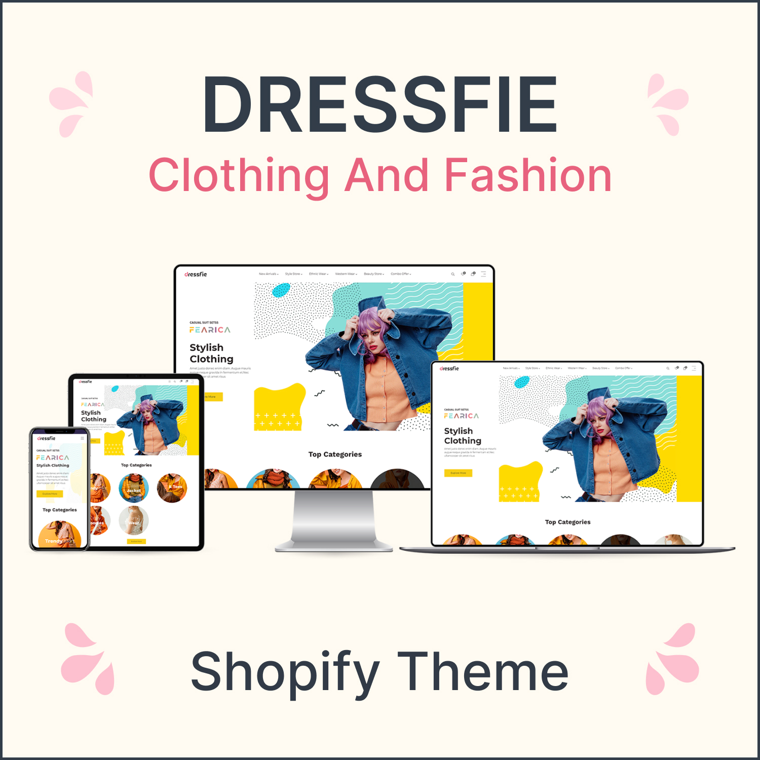 Preview images dressfie clothing and fashion shopify theme.