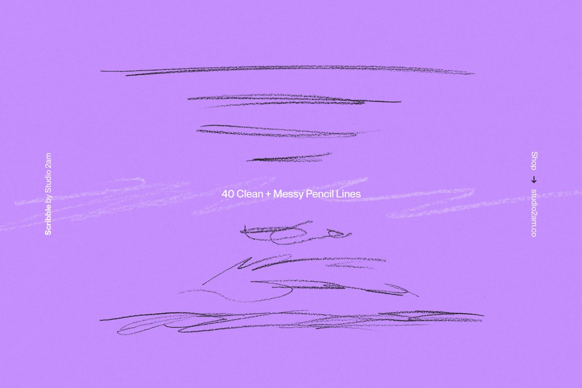 40 black clean and messy pencil lines on a lavender background.