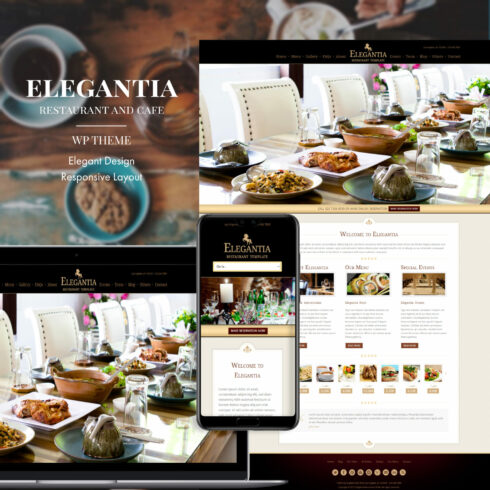 Elegant design and responsive layout of the Elegantia restaurant and café.