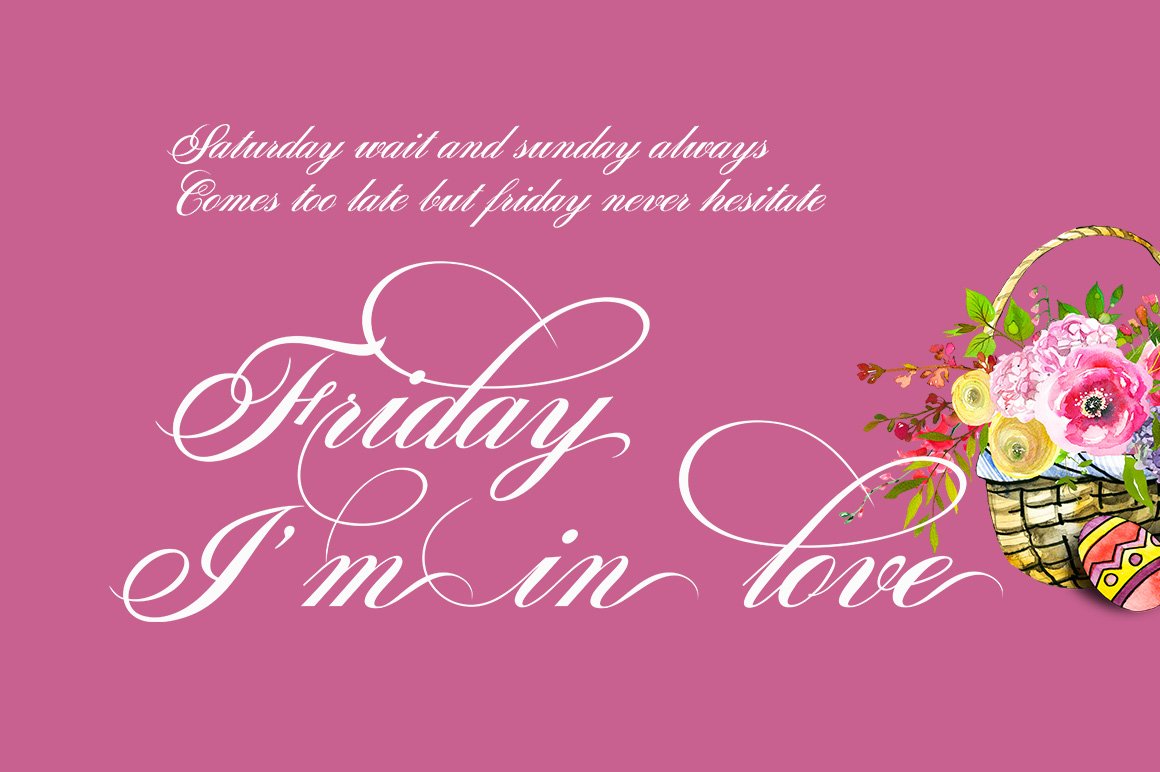 White lettering on a pink background with flowers.