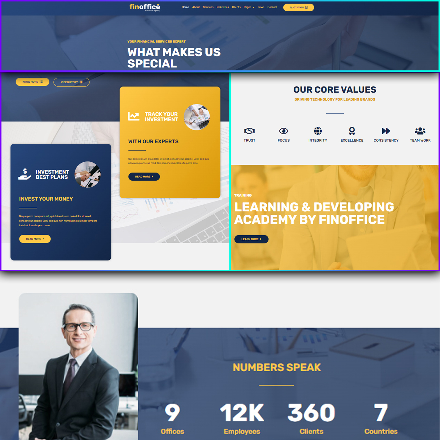 Images preview finoffice finance accounting elementor template kit.