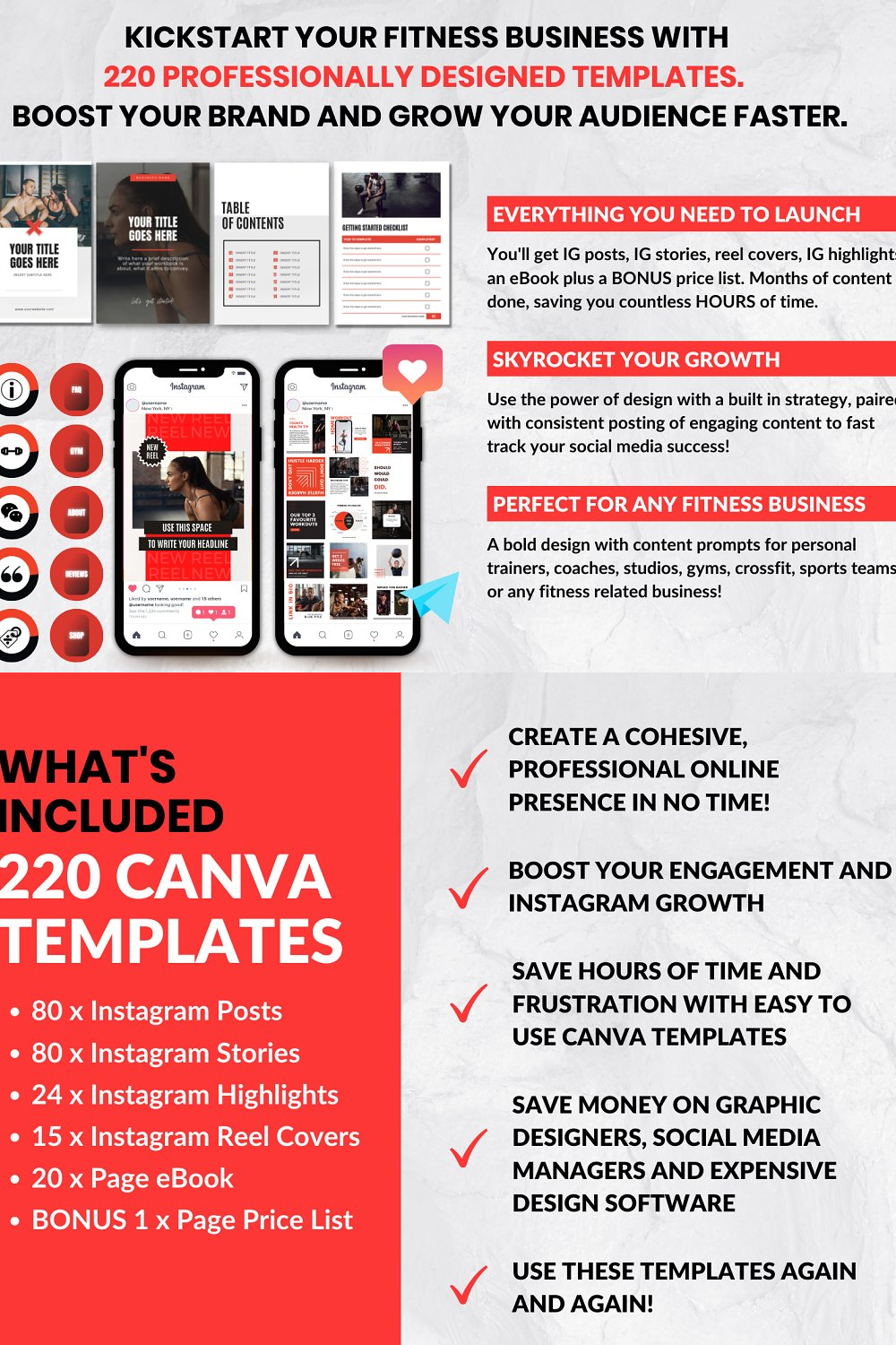 Illustrations fitness template social media bundle of pinterest.