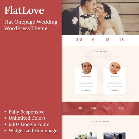Images with flatlove flat onepage wedding wordpress theme.