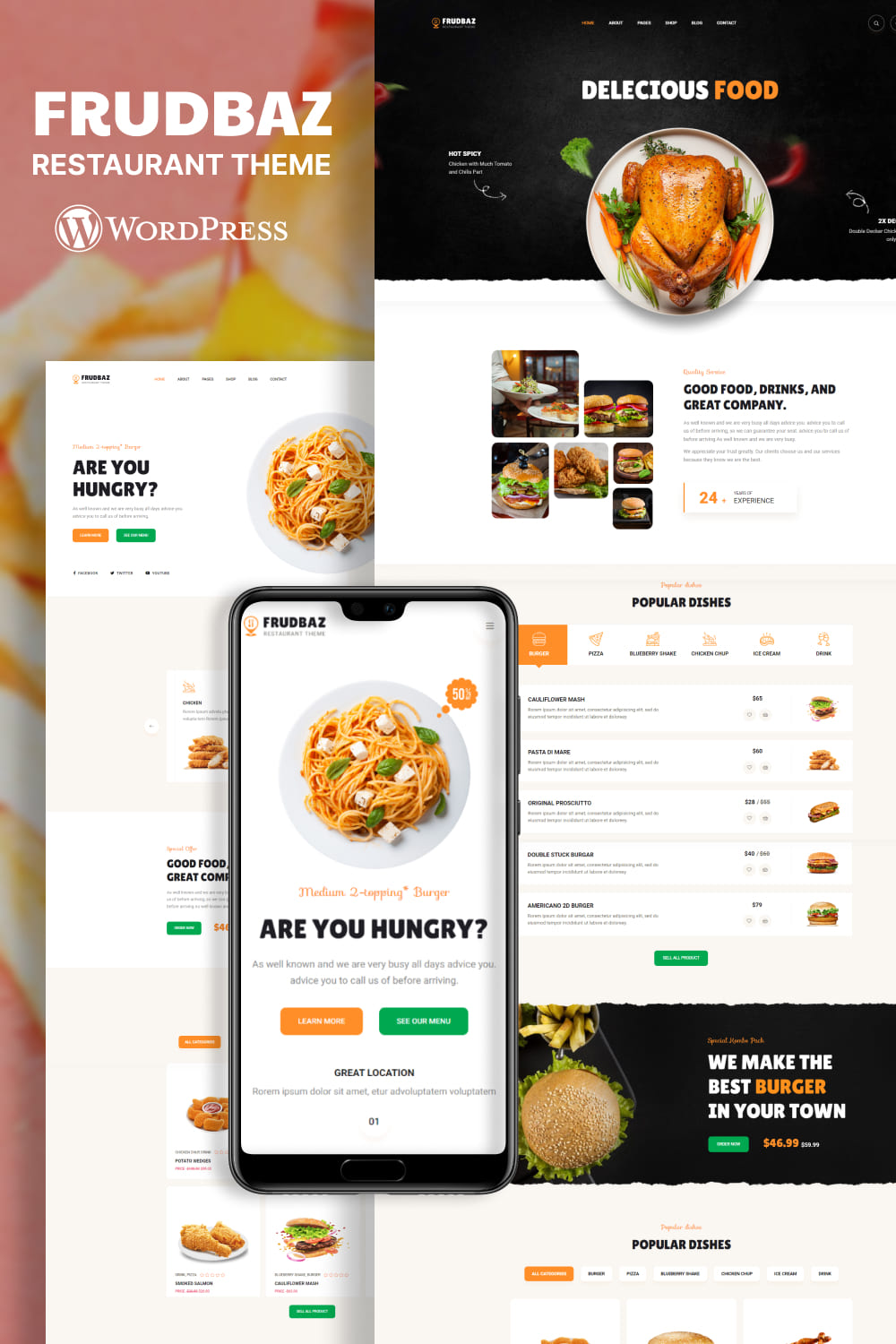 Preview Frudbaz - Restaurant WordPress Theme on the mobile.