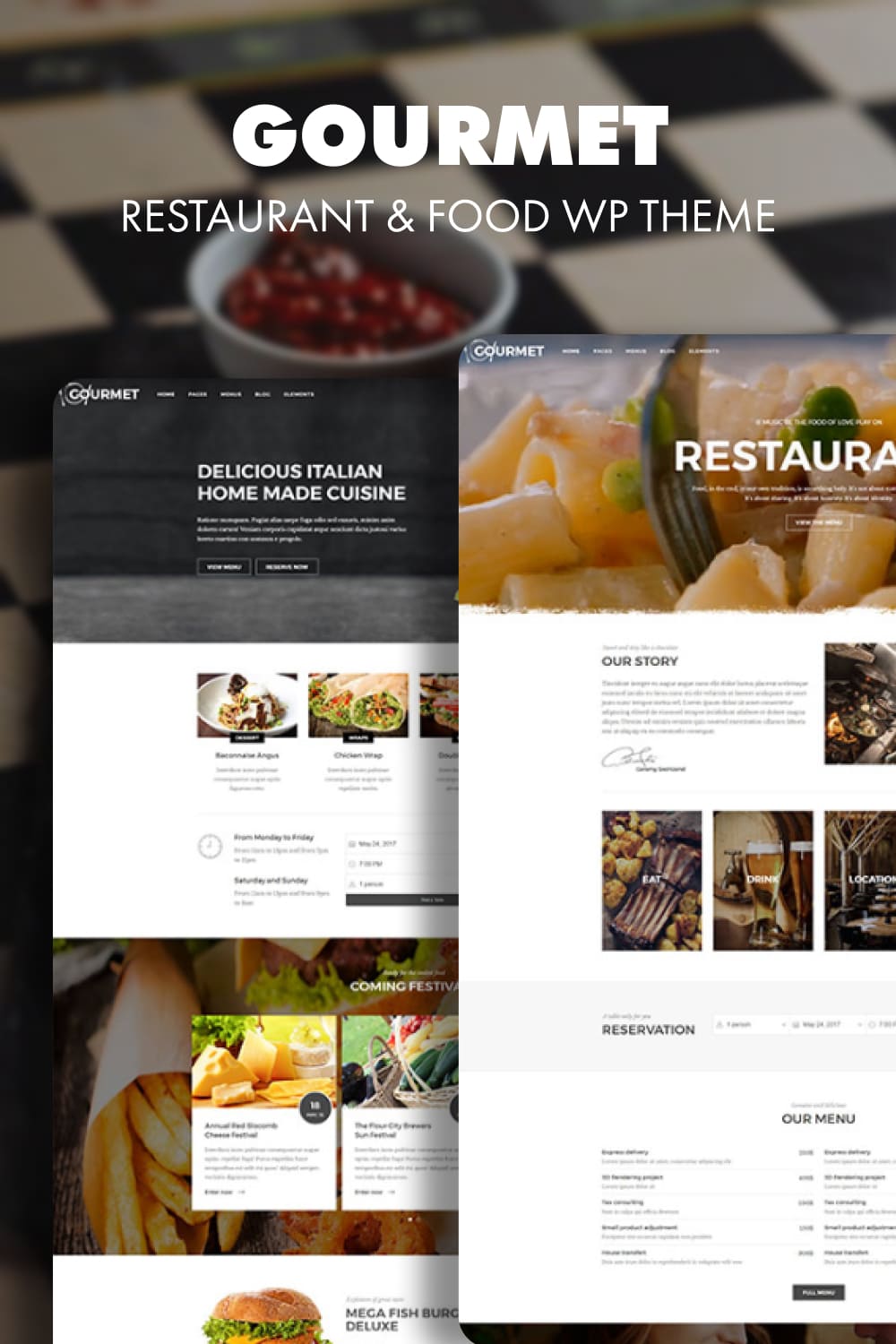 Gourmet restaurant and food theme.