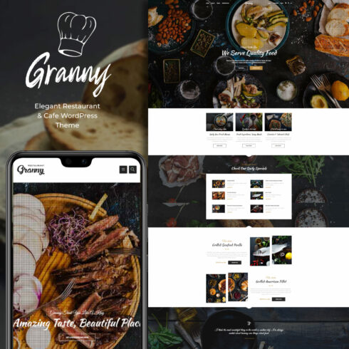 Preview Granny - Elegant Restaurant & Cafe WordPress Theme on the mobile.