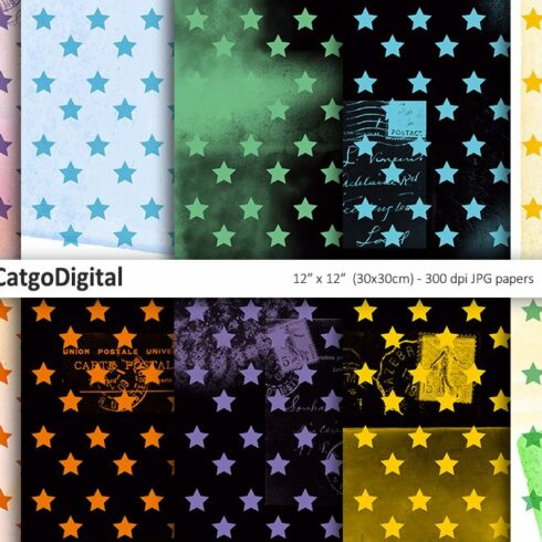 Images with grunge stars papers.