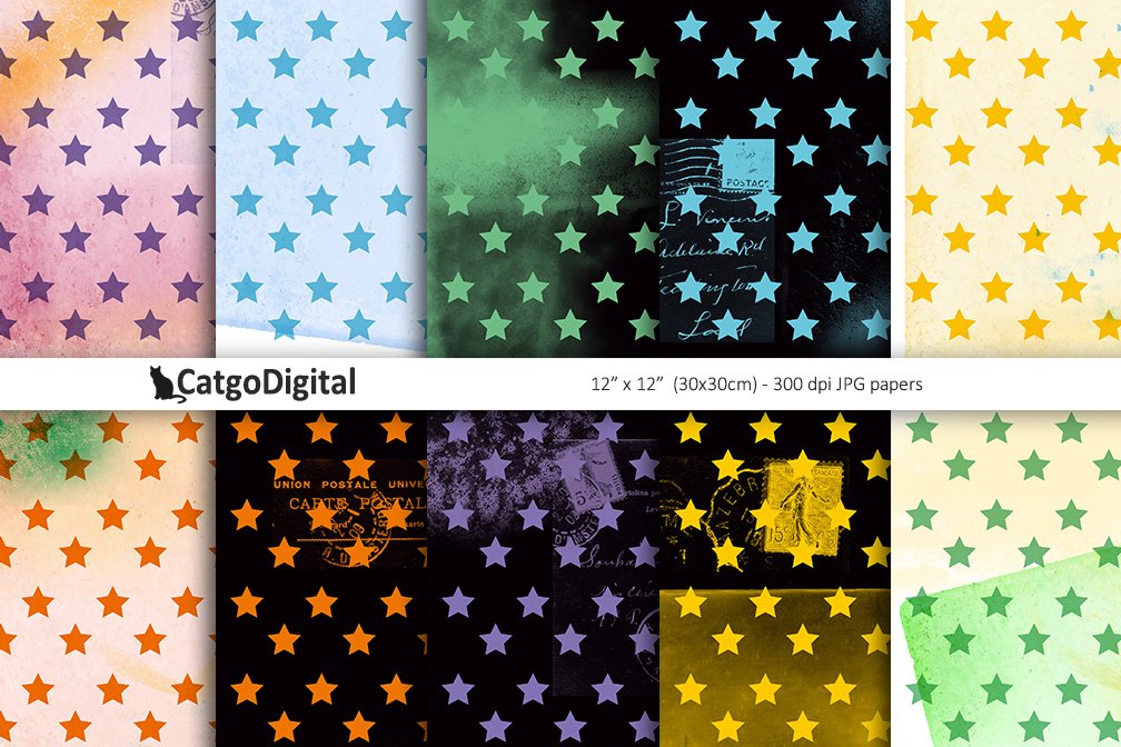Images with grunge stars papers.