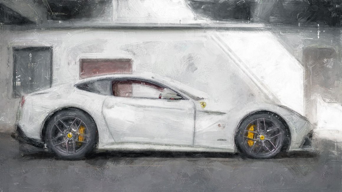 A white Ferrari is pictured.