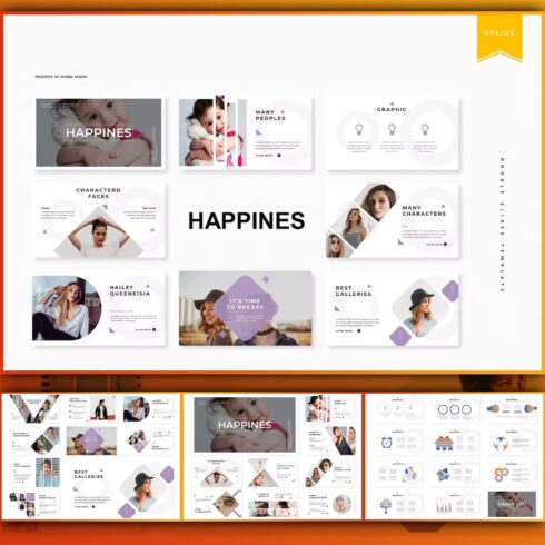 Characterd faces of Happines google slides template.