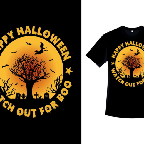 Images with happy halloween tree t shirt design.